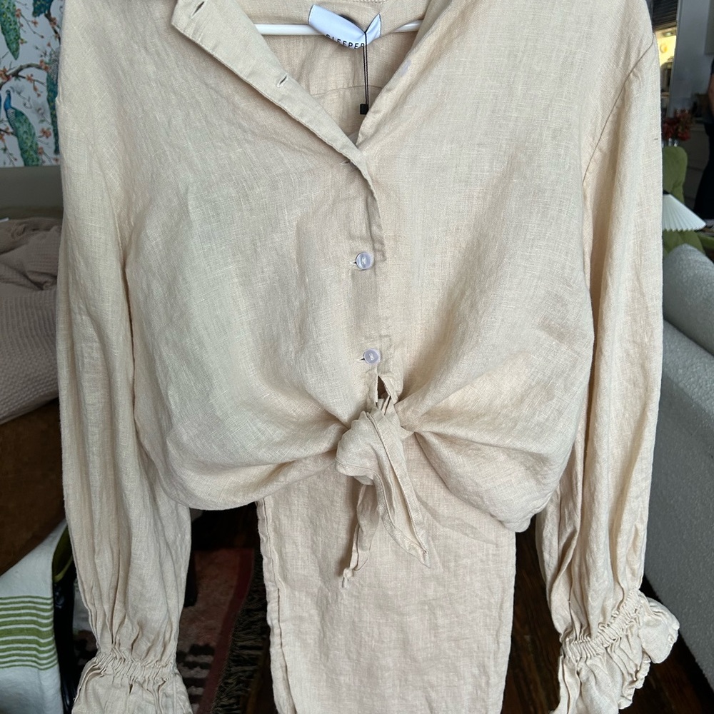 Sleeper Rumba Cropped Tie Front Linen Lounge Suit Gem